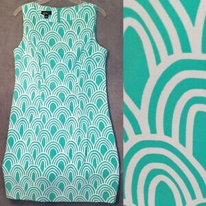 Sheath Dress Womens Large Teal Sleeveless Geometric Design Spring Office Attire